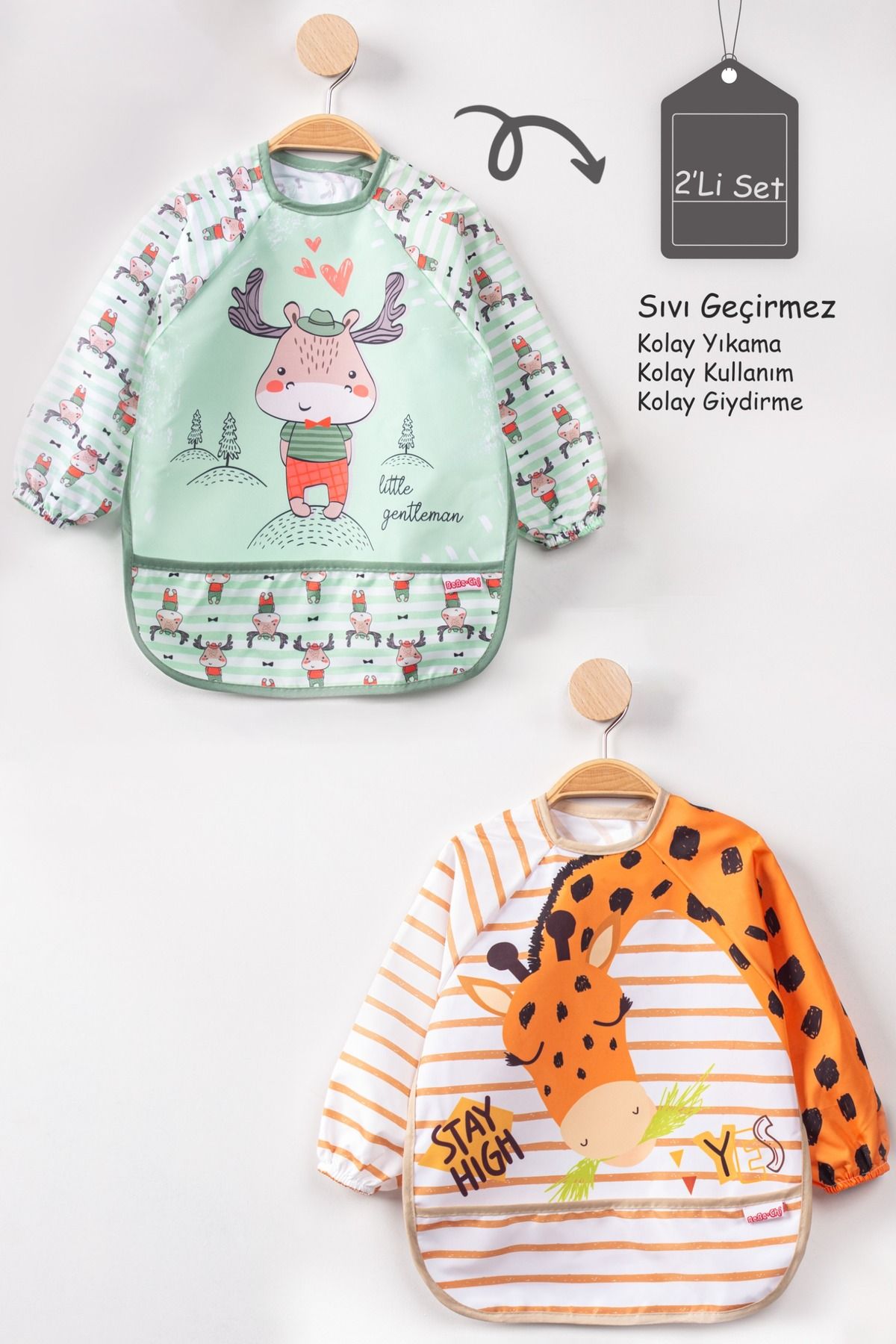 Mai Perla Deer And Giraffe для детей 0–4 лет, 2 упаковки, нагрудник с защитой от жидкости MPGYLBLRGZ