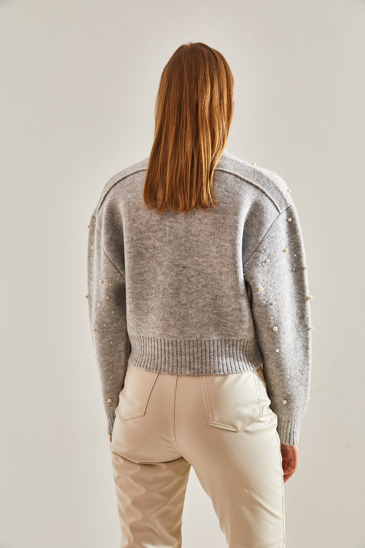 Bianco Lucci-Women's Pearl Stone Embroidered Knitwear Cardigan 3