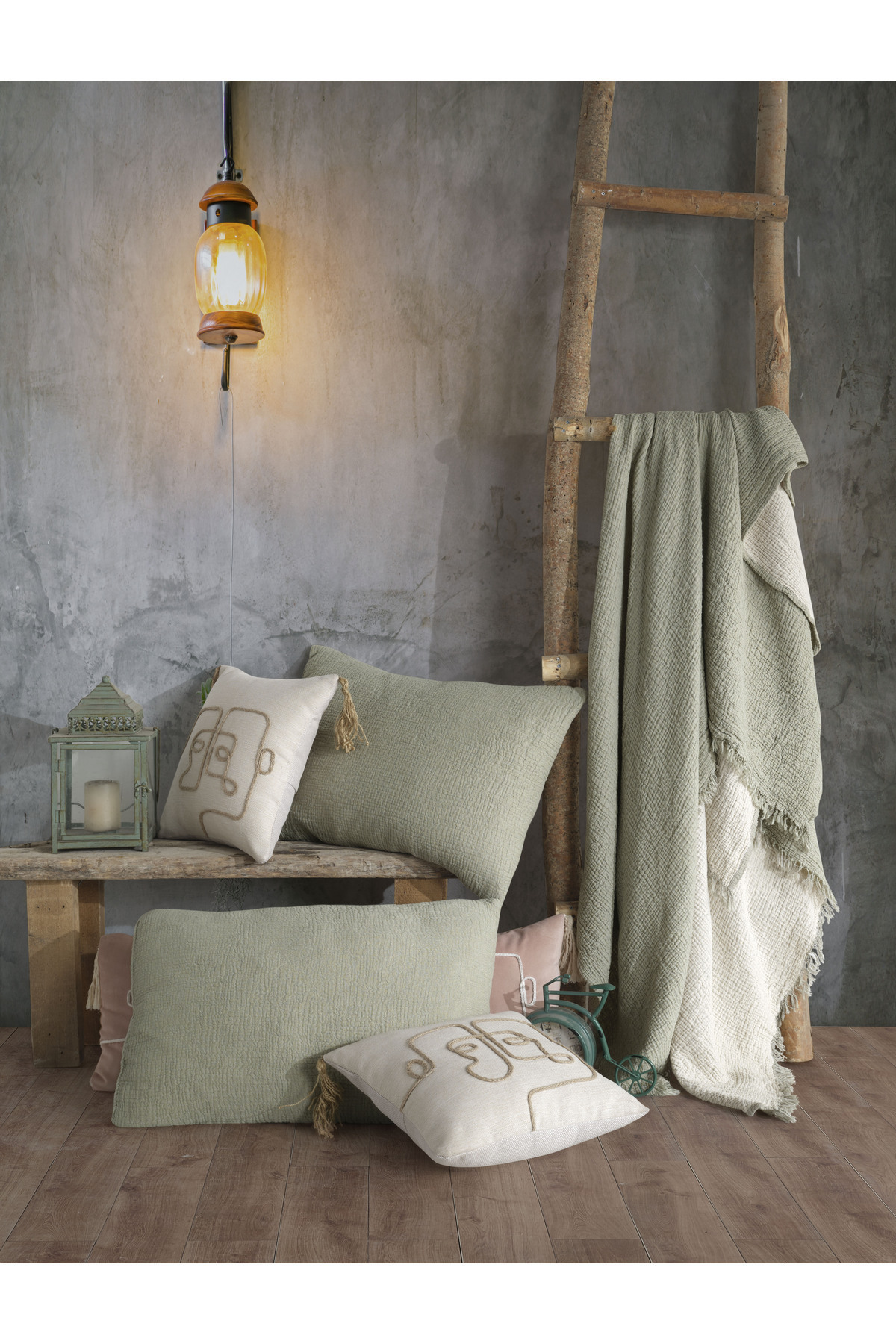 destinyhometex Adayeşili Çift Kişilik 200x240cm Yatak Örtüsü/2 Adet 50x70cm Yastık 4 Katlı Multi Muslin %100 Pamuk 6