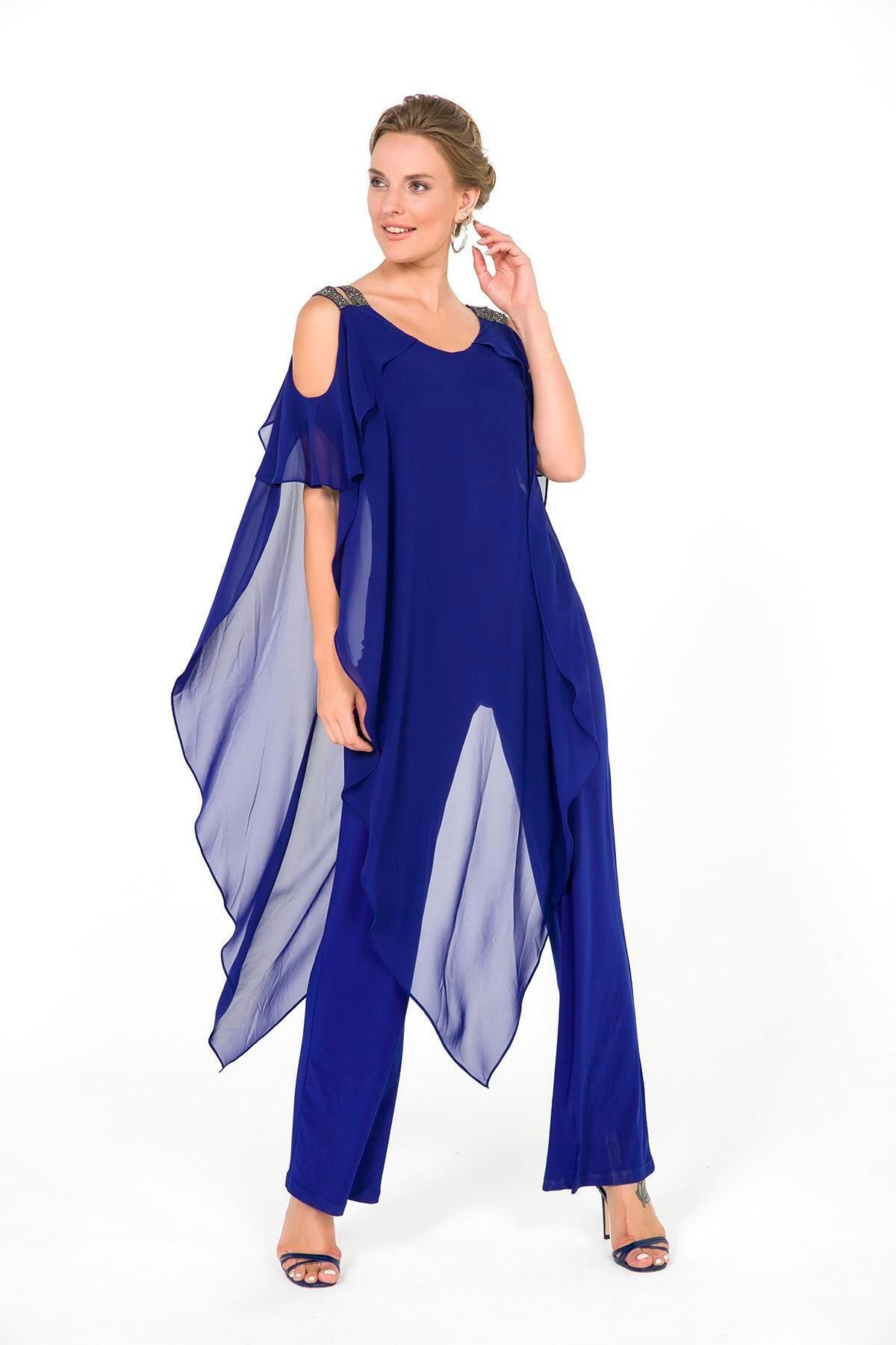 Blue shop chiffon jumpsuit