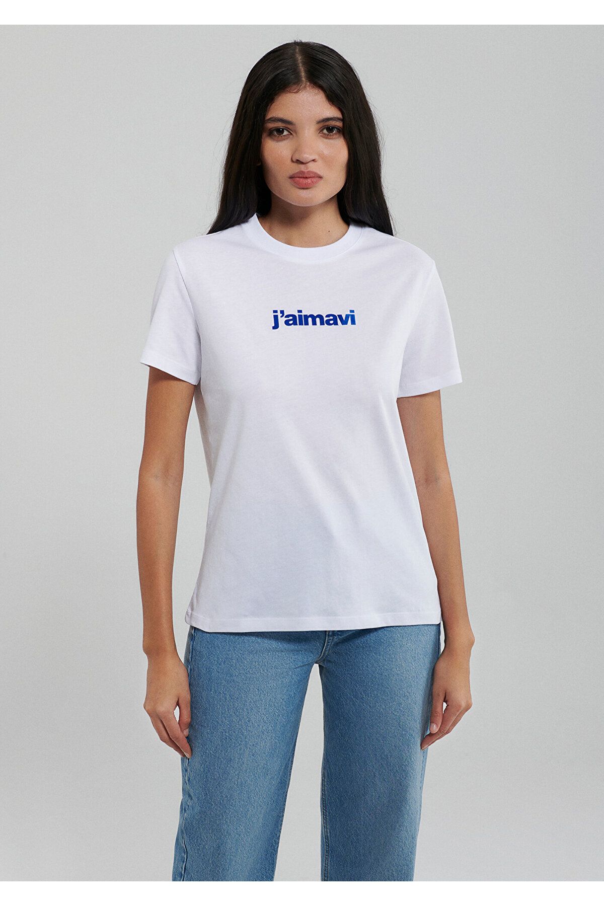 Mavi تی شرت سفید چاپ شده مناسب / برش معمولی 1612242-620