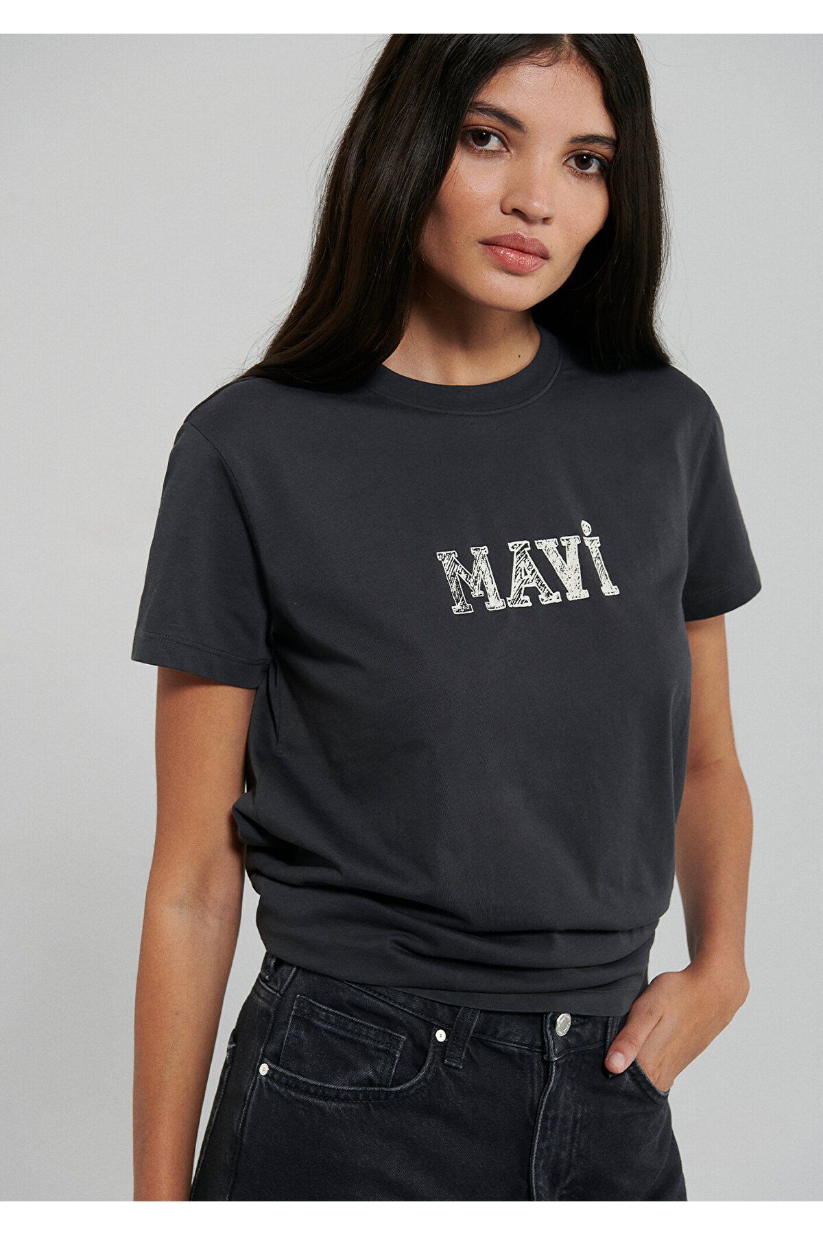 Mavi تی شرت خاکستری چاپی به طور منظم / برش معمولی 1612232-34853