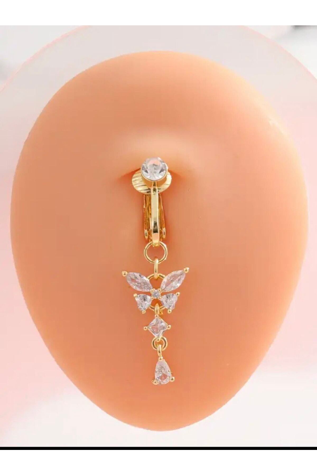 Delik Gerektirmeyen Klipsli Sıkıştırmalı Sahte Göbek Piercingi