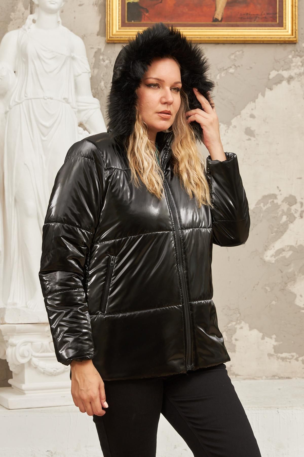 Plus size shiny puffer coat hotsell