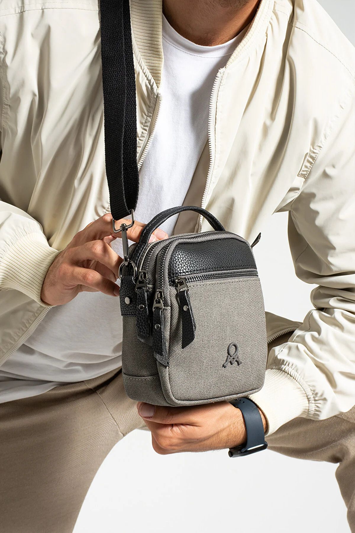 BENOX-Stylish Men's Canvas Fabric Crossbody Bag with Hand and Shoulder Strap 1