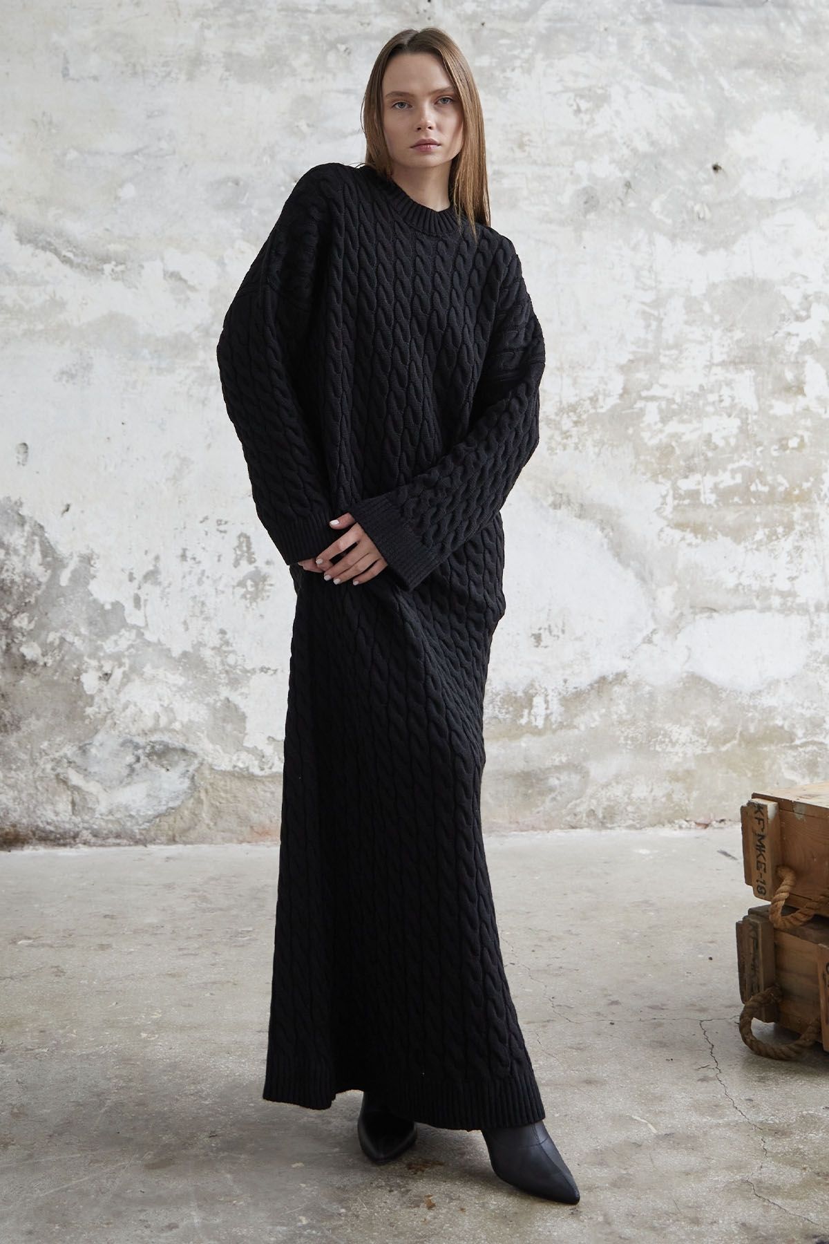 InStyle Everly Knit Patterned Knitwear Dress Black