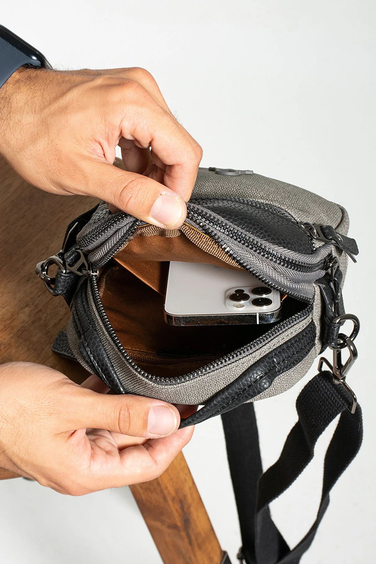 BENOX-Stylish Men's Canvas Fabric Crossbody Bag with Hand and Shoulder Strap 2