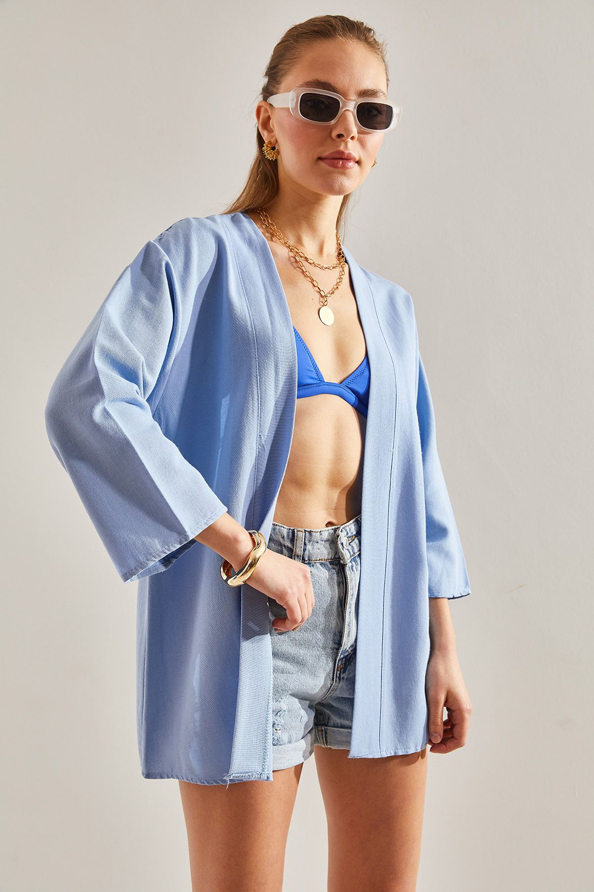 Bianco Lucci-Women's Basic Kimono 3