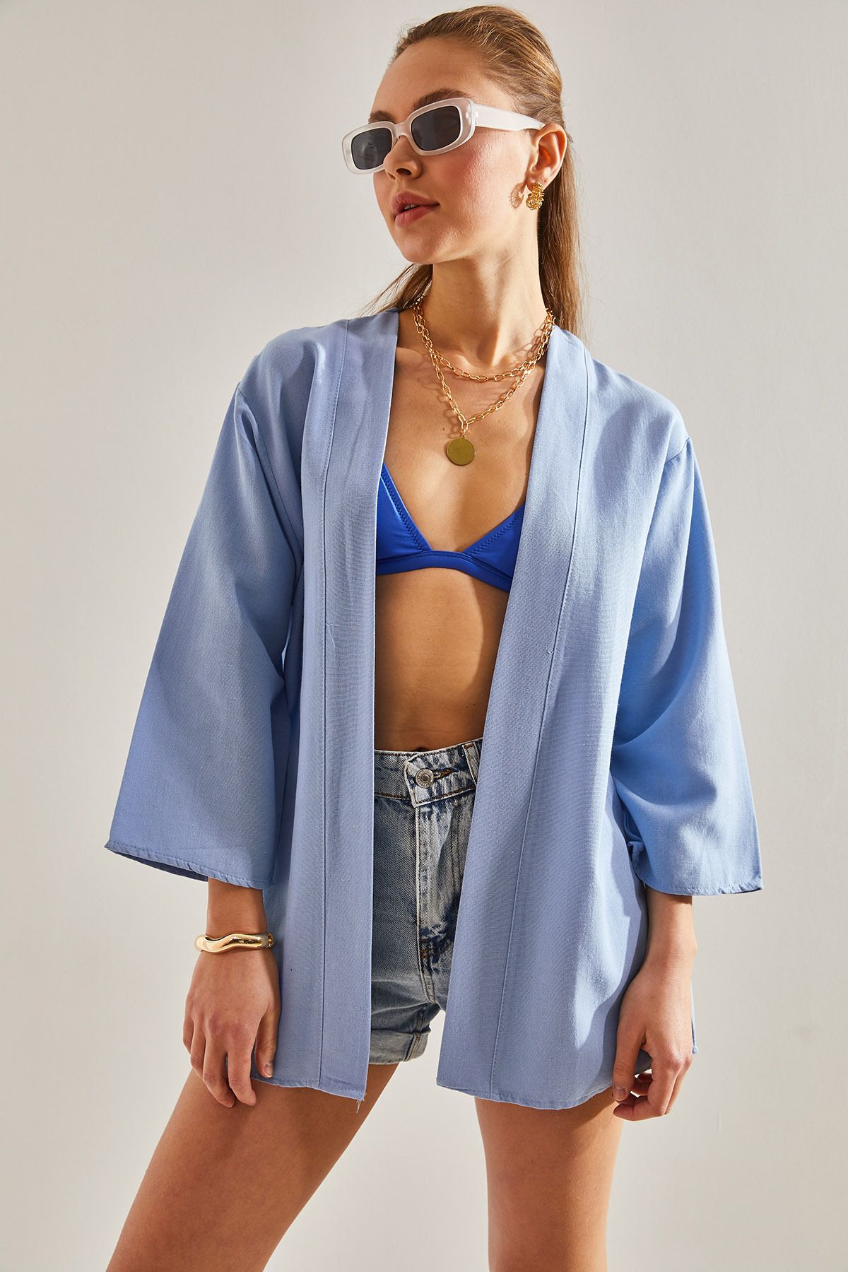 Bianco Lucci-Women's Basic Kimono 4