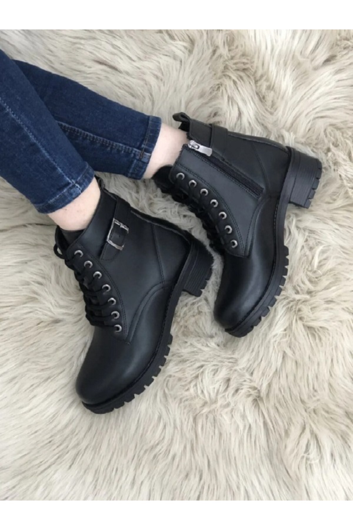 HKM shoes Μπότες με κορδόνια με αντιολισθητική σόλα με φερμουάρ Trend Fashion Κομψή γυναικεία πόρπη Λεπτομερείς δερμάτινες καθημερινές χειμερινές μπότες