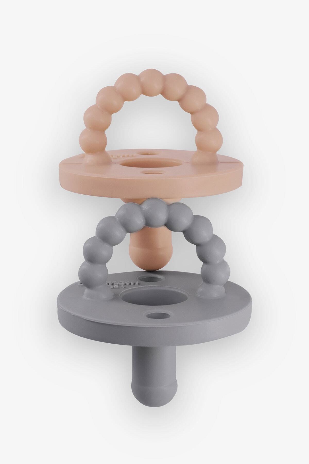 Fufizu Airmom Emzik - Hem Emzik Hem Diş Kaşıyıcı 2'li Silikon Emzik - Yenidoğan Ve 0-6 Ay Koyu Gri & Taba fotoğrafı 2 (önizleme)