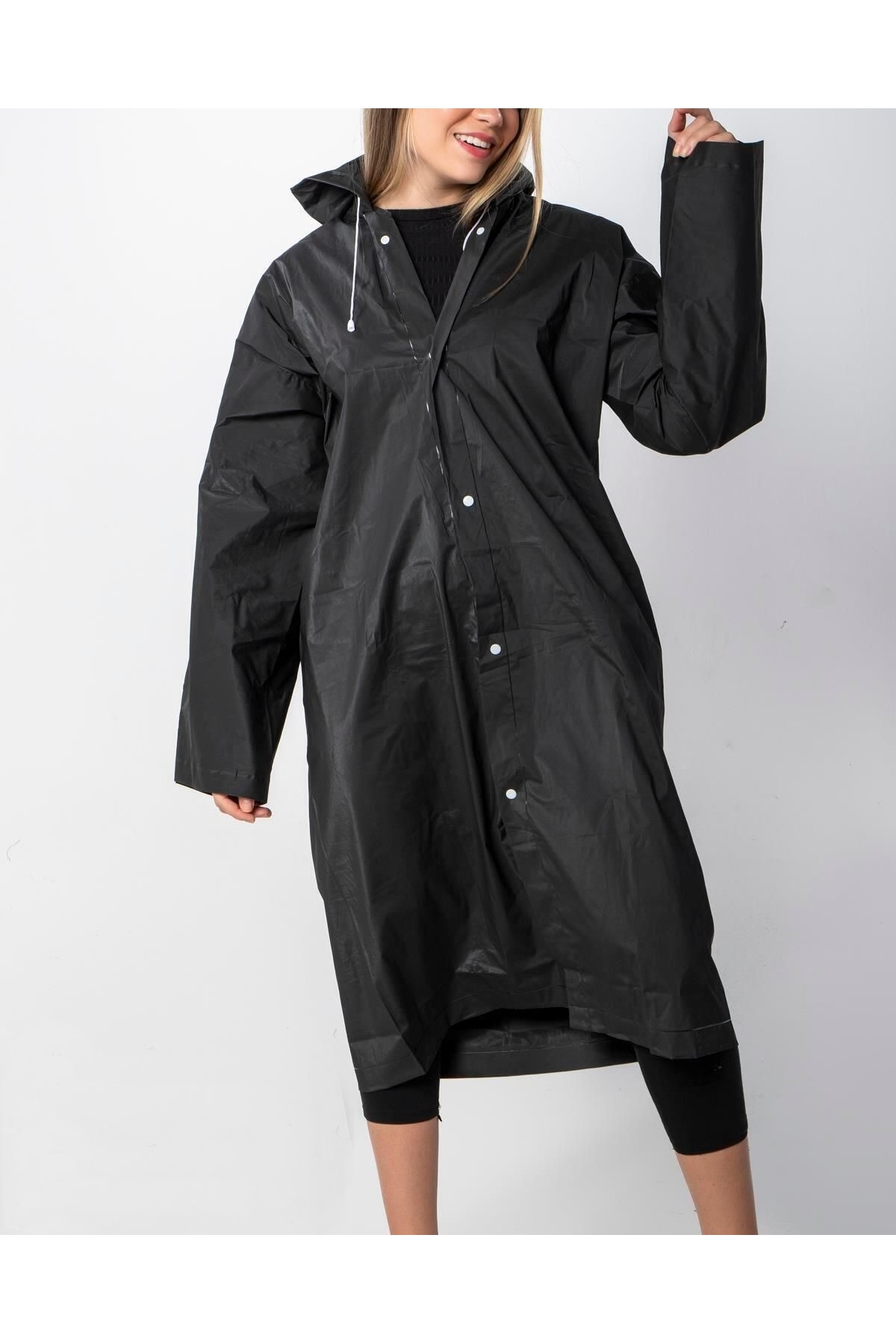 Boldy Oversize Yağmurluk Kapüşonlu Yağmurluk Çıtçıtlı Yağmurluk Unisex Yağmurluk Kadın Erkek Yağmurluk — مشکی M444