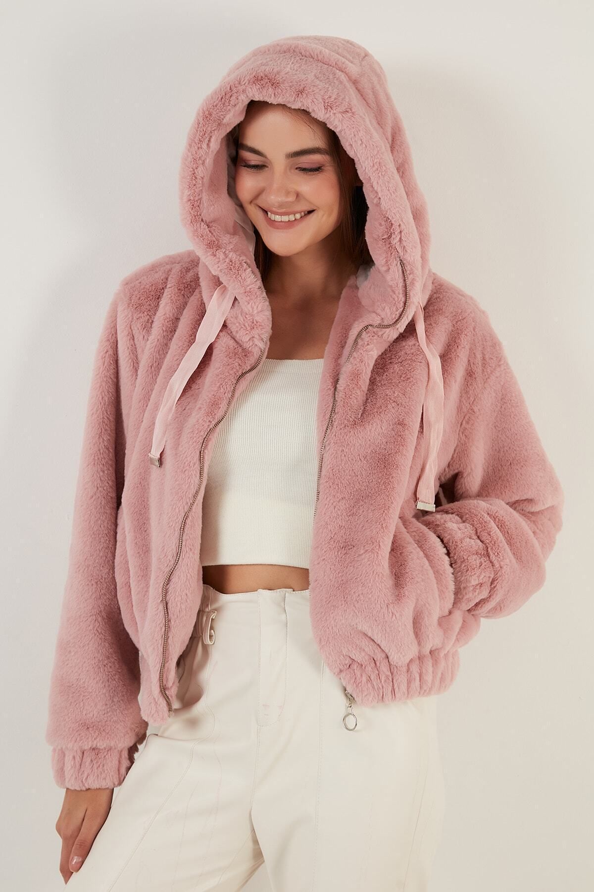 Slim faux fur sales zipper women's jacket