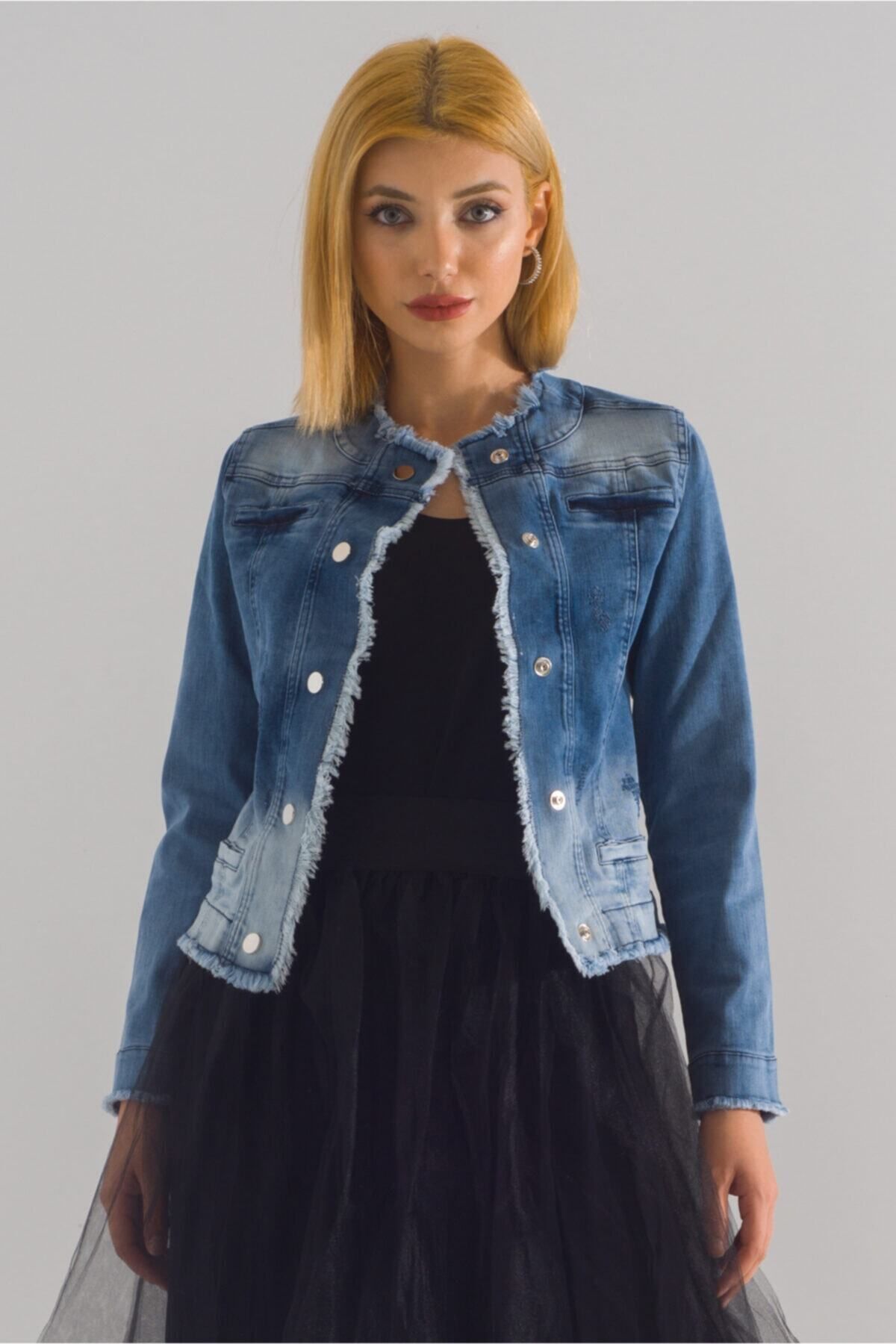 Bold Young Stretch Snap Fastener Slim Fit Denim Jacket Trendyol