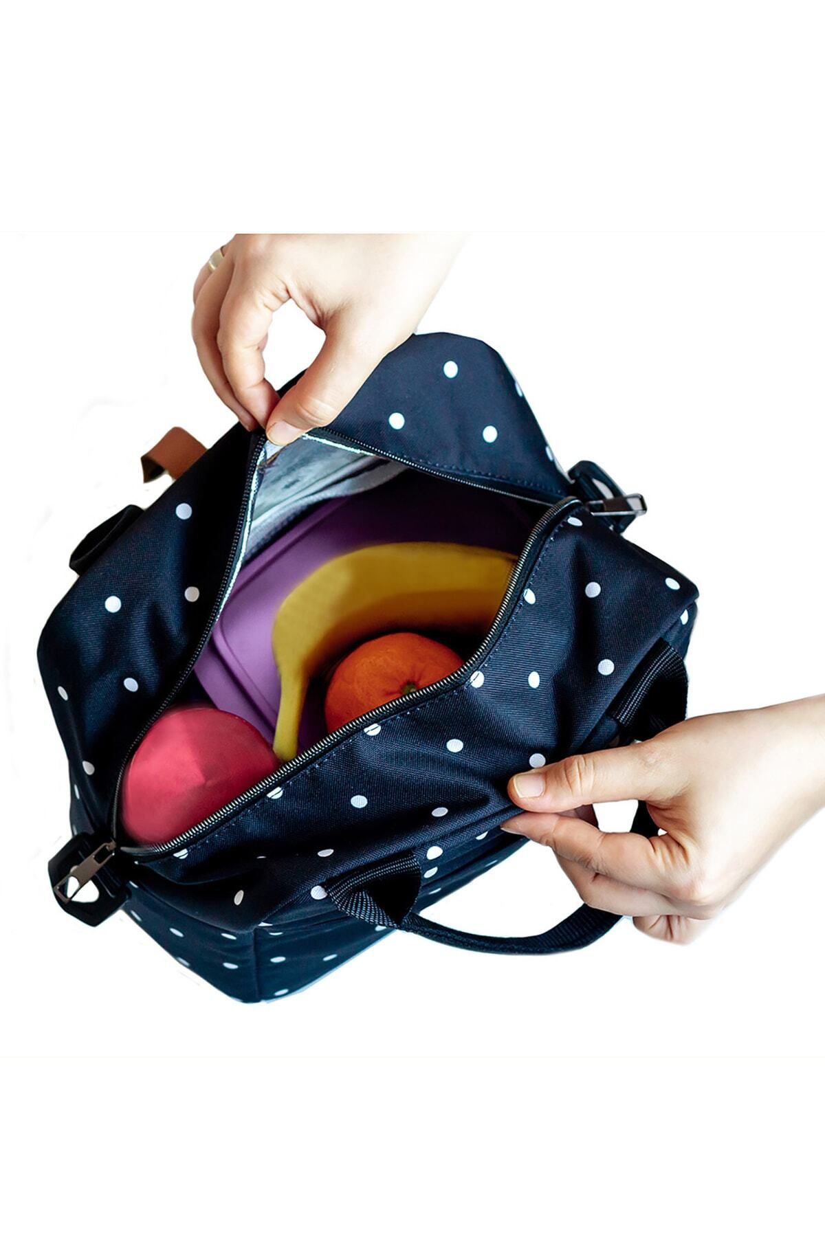 Sunshine Black Waterproof Thermal Food Carrying Bag Lunch Box with Pattern and Black Shoulder Strap