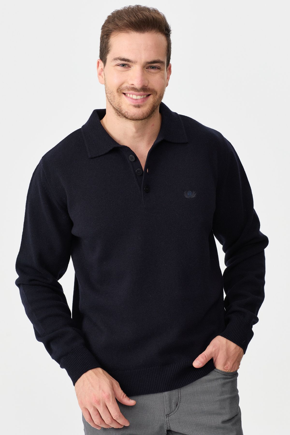 Dark grey mens polo shirt top