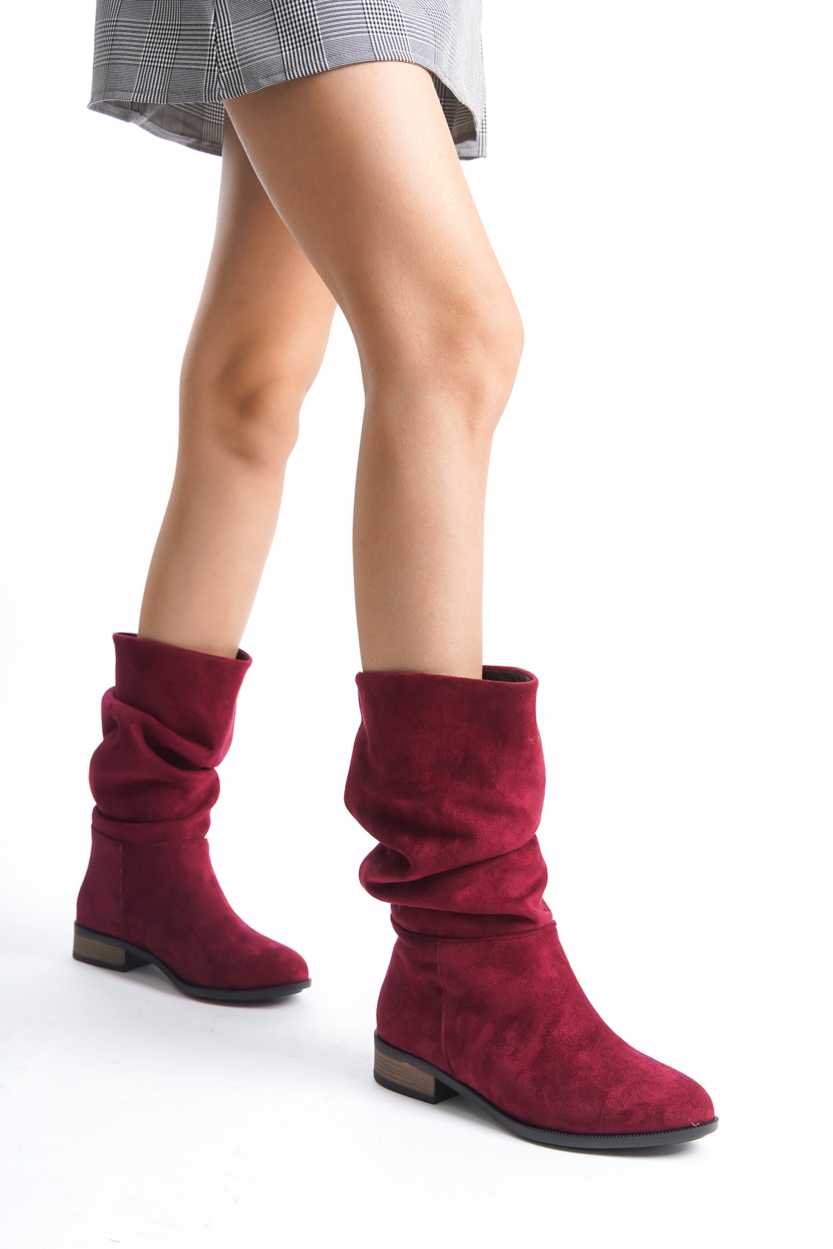 Unal Özer Women's Claret Red Suede Gusset Casual BootsUn001-0124