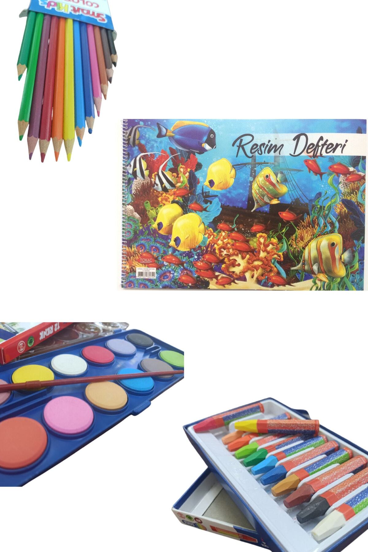 Resim Defteri, 12li Sulu Boya, 12li Pastel Boya, 12li Kuru Boya Öğrenci Resim Seti