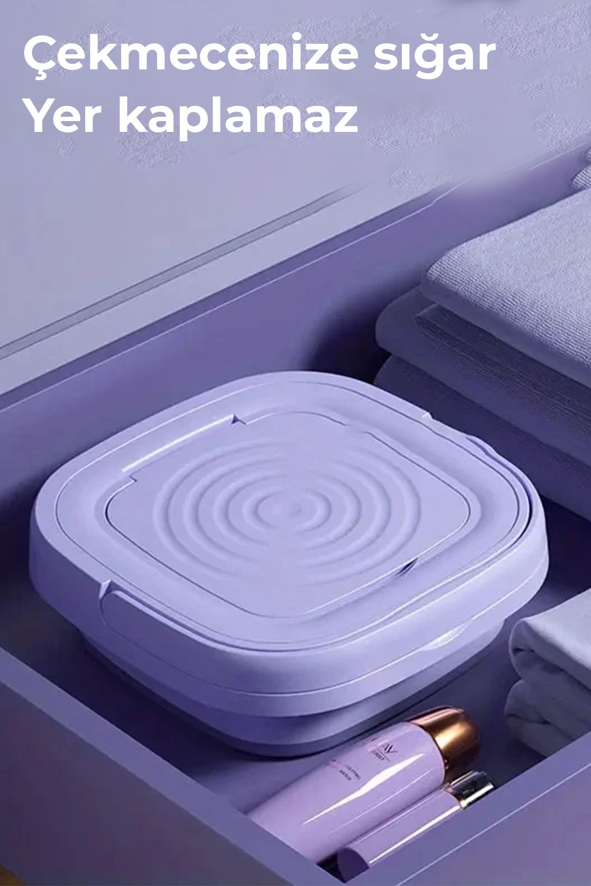 Katlanır Mini Çamaşır Makinesi Mor 6 Litre