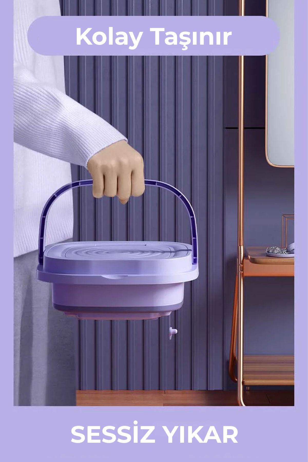 Katlanır Mini Çamaşır Makinesi Mor 6 Litre