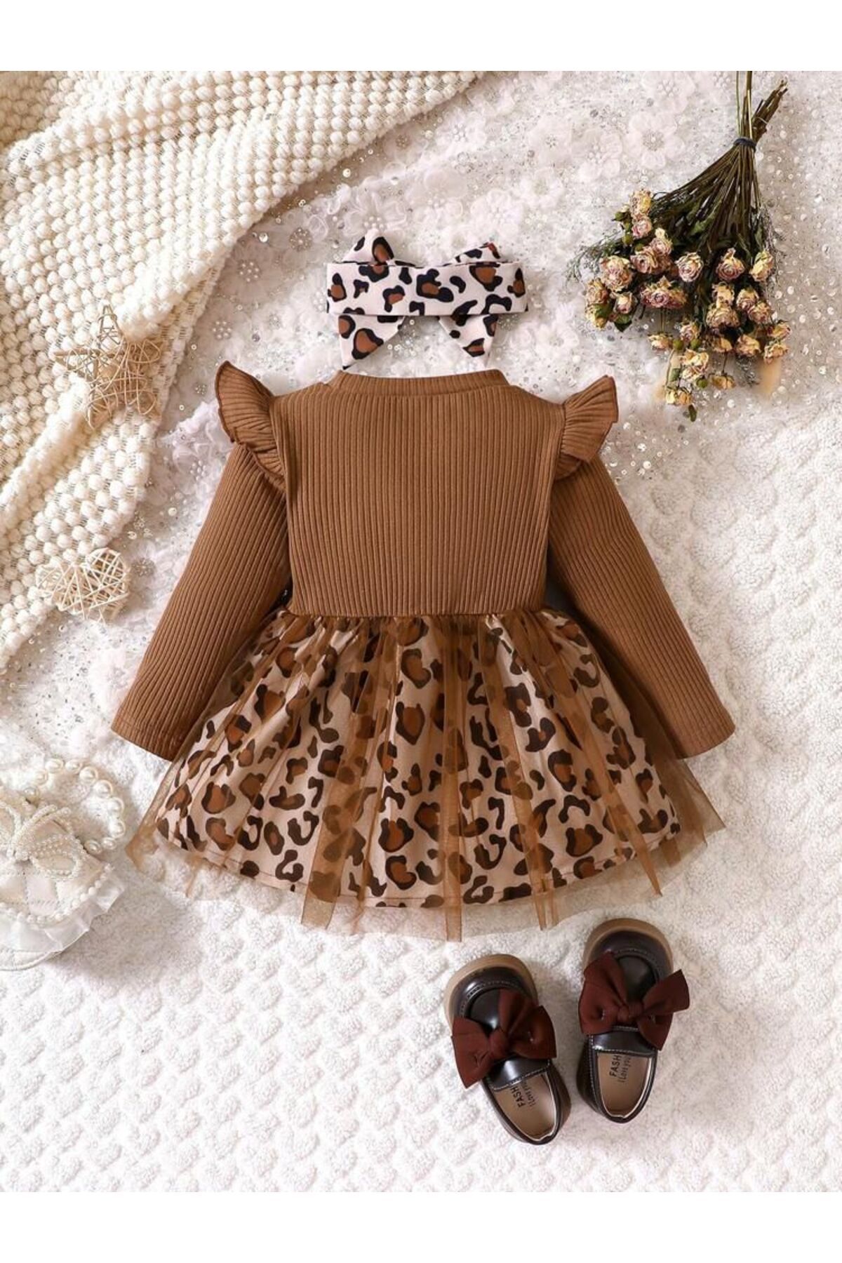 tunay moda Leopar Tül Detay Kaşkorse Elbise Yılbaşı Çocuk fotoğrafı 3 (önizleme)