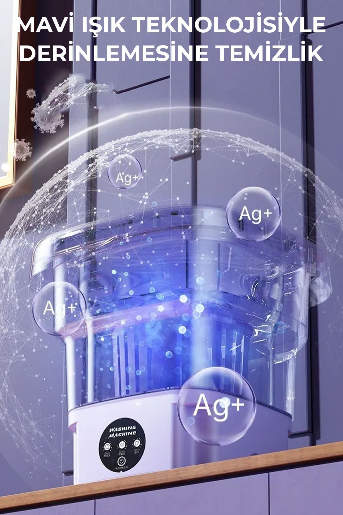 Katlanır Mini Çamaşır Makinesi Mor 6 Litre