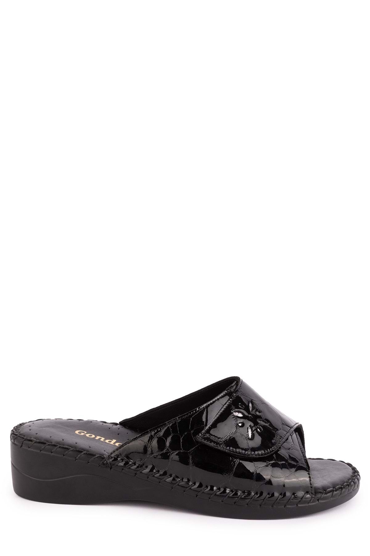 دمپایی سیاه زنانه ارتوپدی چرمی واقعی yprk.825 مشکی Croco 36 Gondol