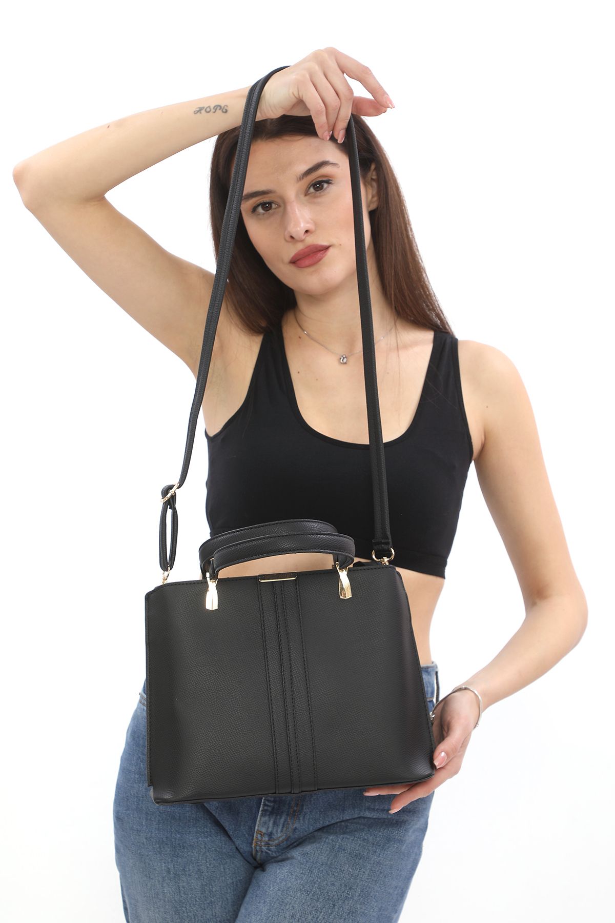 Piedra-Black New Season Women's Bag with Plenty of Compartments, Can Be Used in Hands and with Shoulder Strap 3