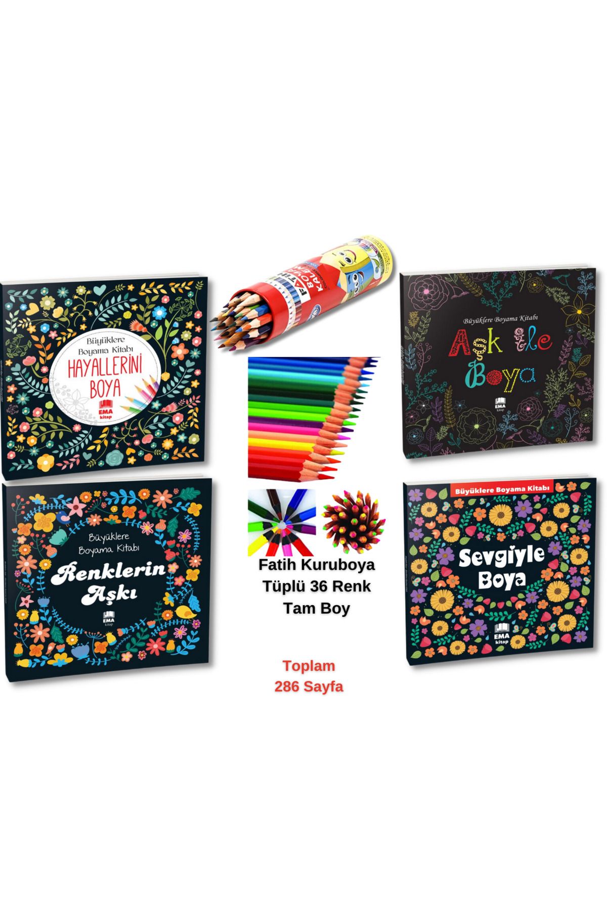 Ema Kitap Mandala Boyama Seti / 36'lı Boya Kalemi Seti (5 PARÇA)