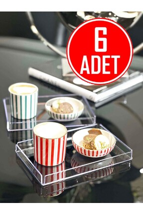 SepetçiBaba 6 Adet Şeffaf Sunum Nişan Kahve Pleksi Tepsisi