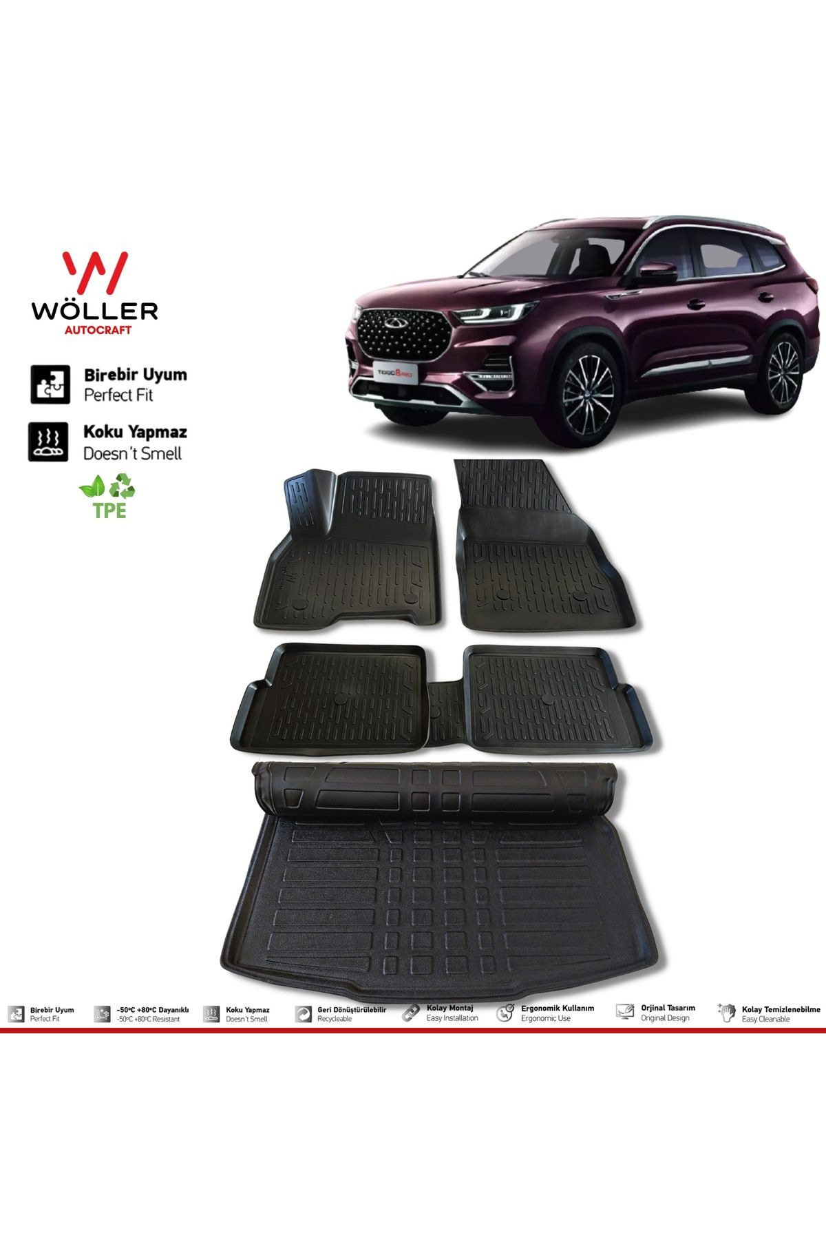 Комплект коврика для багажа Wöller Chery Tiggo 8 Pro Mat после 2022 года 3d Ultraflex Set wöllersetultra126