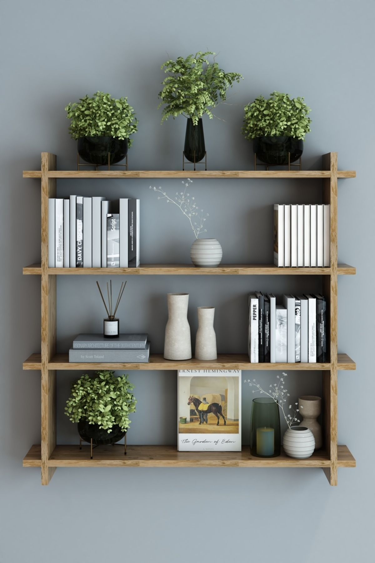 Dekoratif Duvar Rafı, Modern Duvar Rafı, Mobilya, Atlantik Çam, 3lü Raf