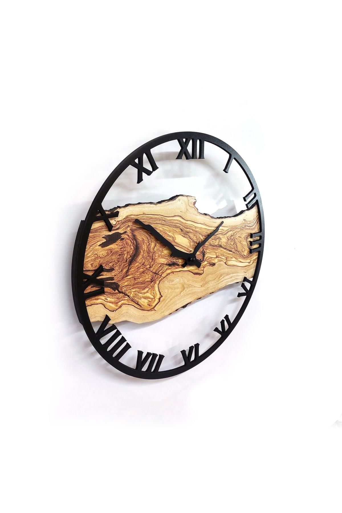CajuArt-Roman Numeral Tree Slice Log-Shaped Round Wall Clock Md2 40 cm Decorative Design Clock 7