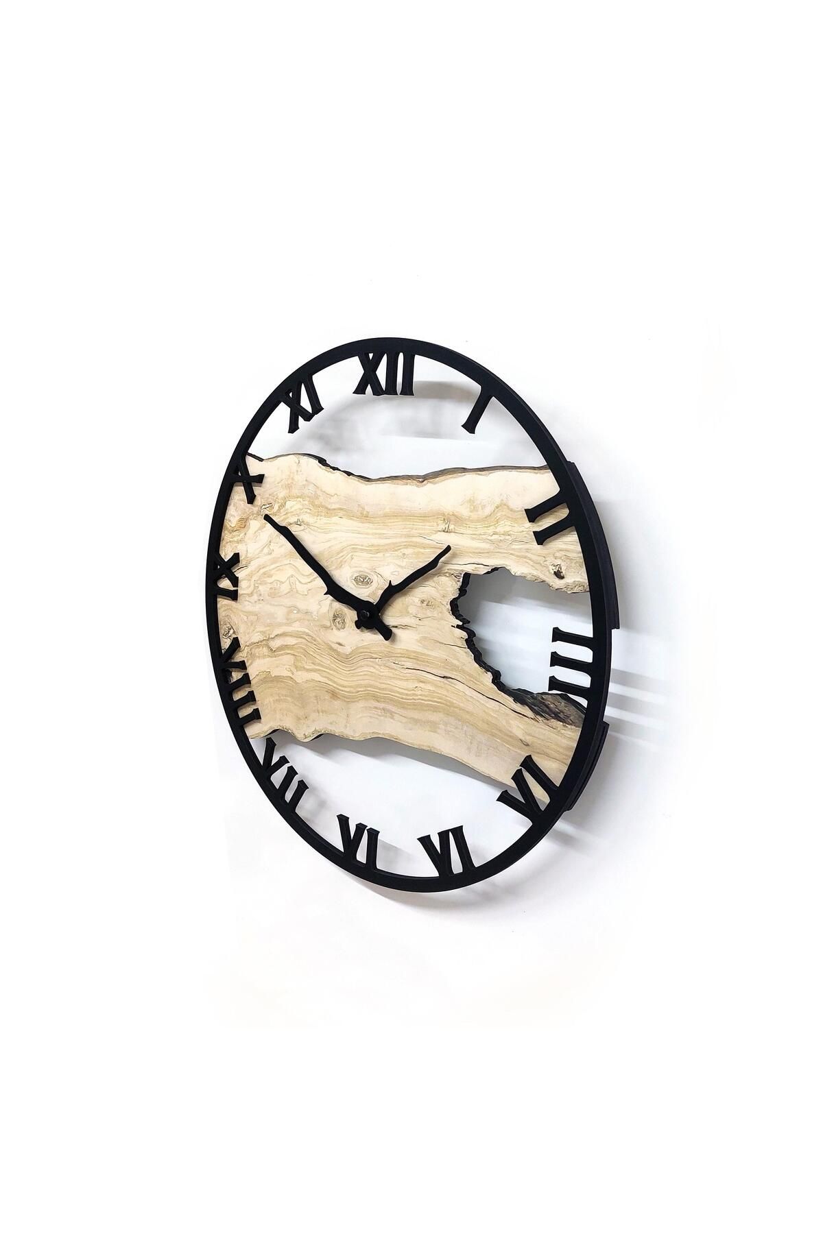 CajuArt-Roman Numeral Tree Slice Log-Shaped Round Wall Clock Md1 40 cm Decorative Design Clock 6
