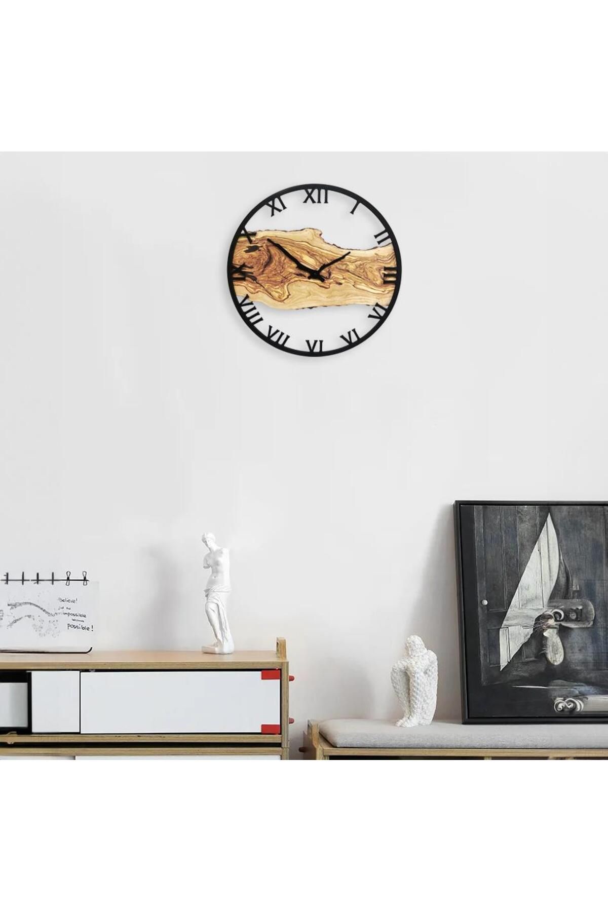 CajuArt-Roman Numeral Tree Slice Log-Shaped Round Wall Clock Md2 40 cm Decorative Design Clock 3