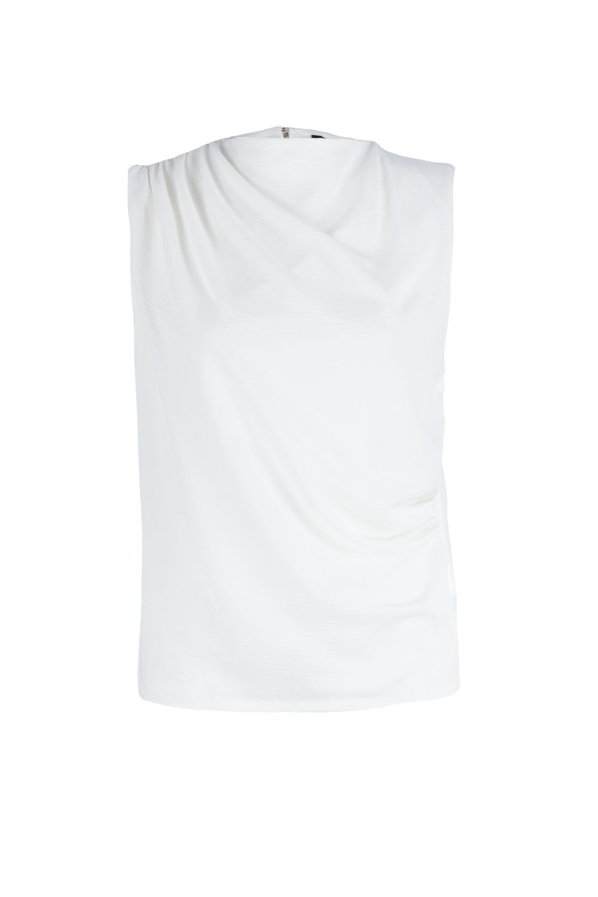 Trendyolmilla  Ekru Büzgü Detaylı Bisiklet Yaka Kolsuz Dokuma Bluz TWOSS24BZ00343 - Görsel 8