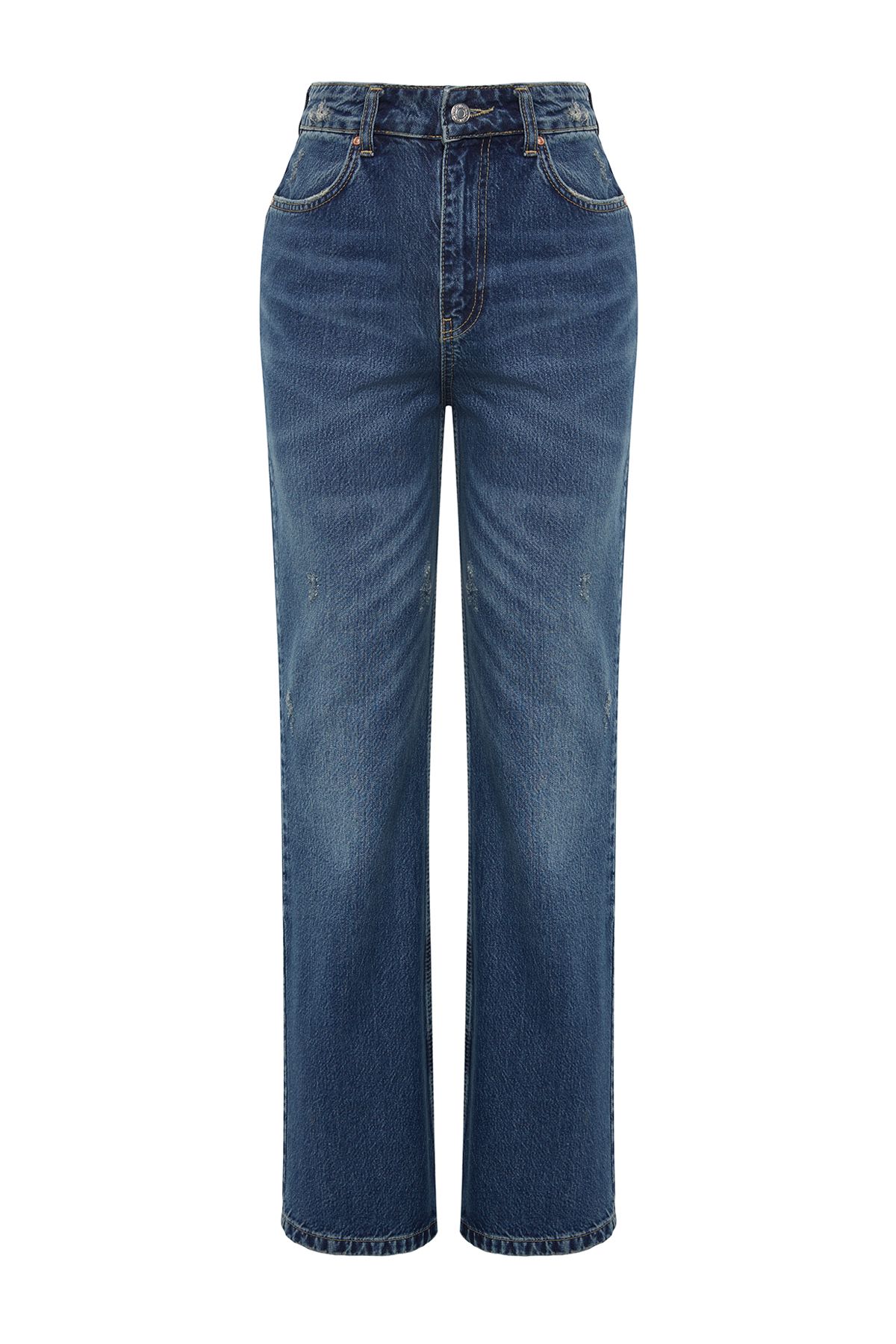 Trendyol Collection-Kék Fenntarthatóbb szakadt magas derekú, széles lábszárú farmernadrág TWOSS24JE00023 7
