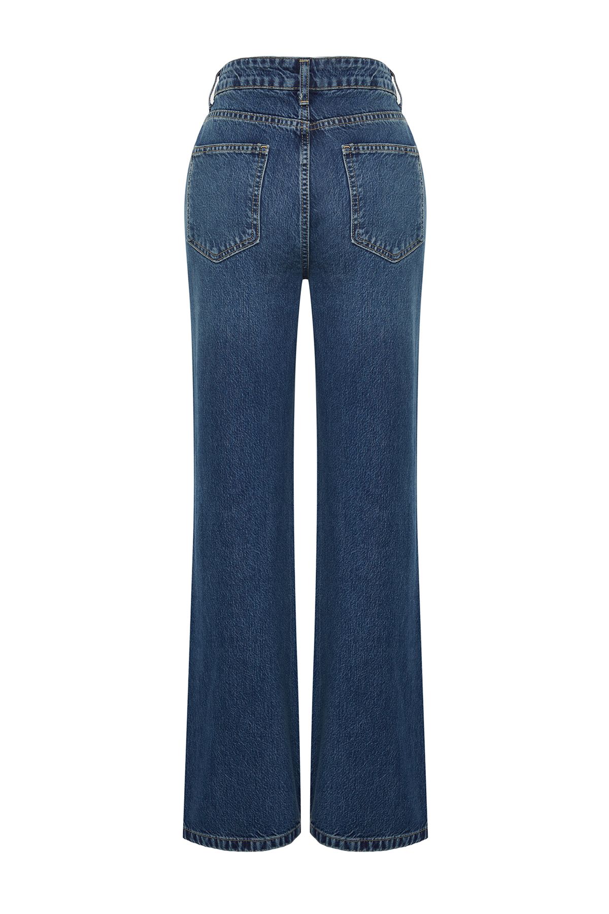 Trendyol Collection-Kék Fenntarthatóbb szakadt magas derekú, széles lábszárú farmernadrág TWOSS24JE00023 8