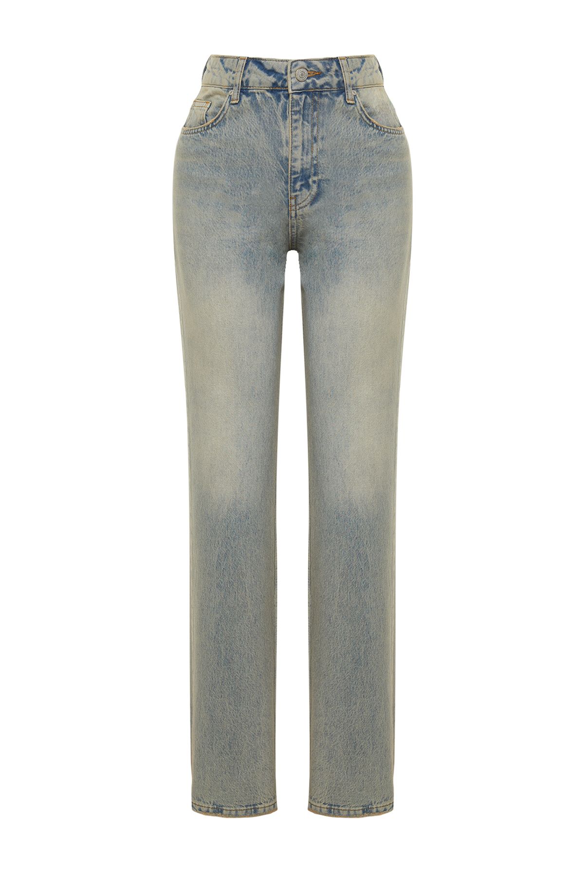 Trendyol Collection-Blaue, blass wirkende Vintage-Jeans mit niedriger Taille und weitem Bein TWOSS24JE00032 5
