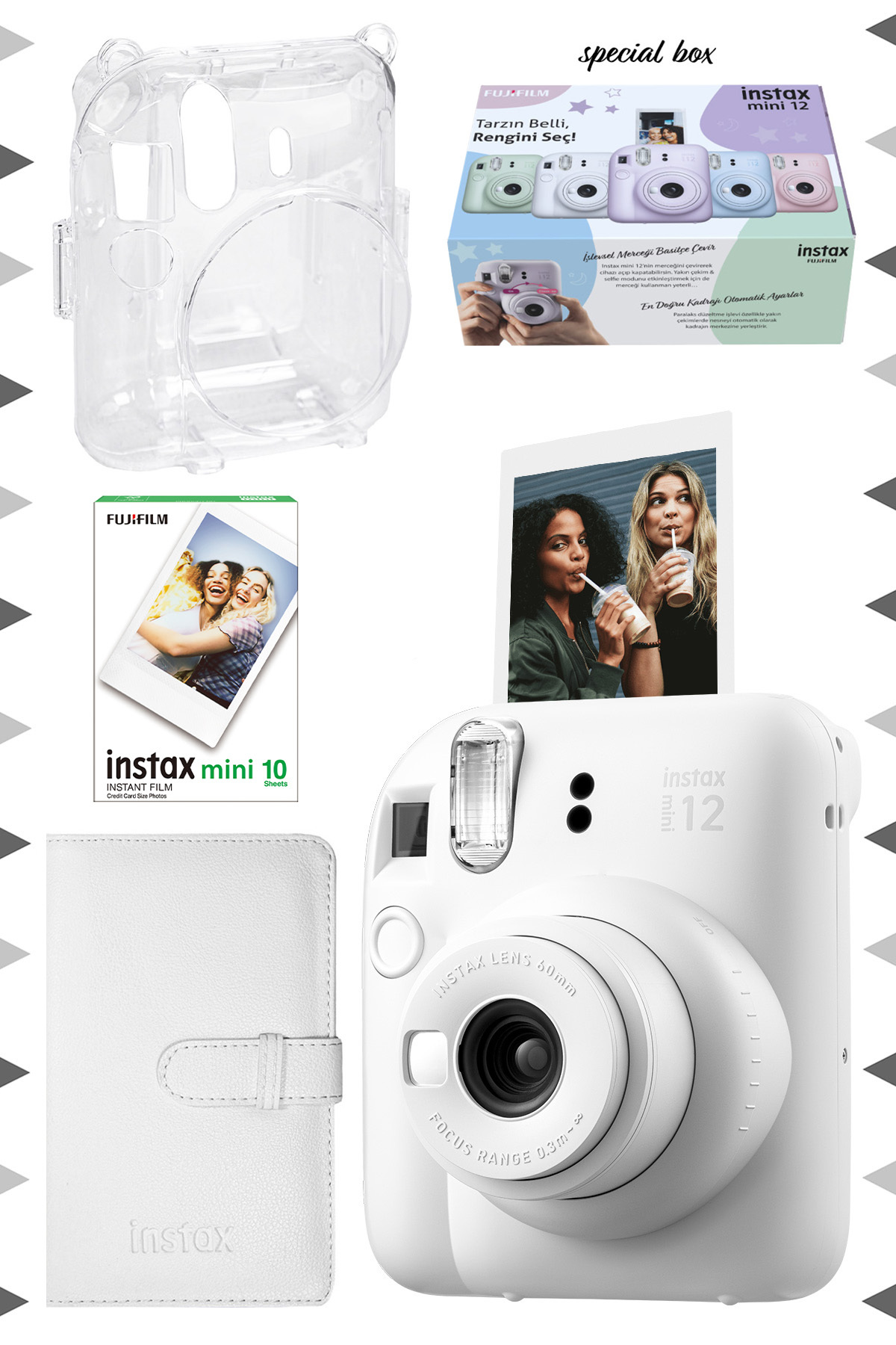 Fujifilm Instax mini 12 Beyaz Fotoğraf Makinesi-10'lu Film-Laporta