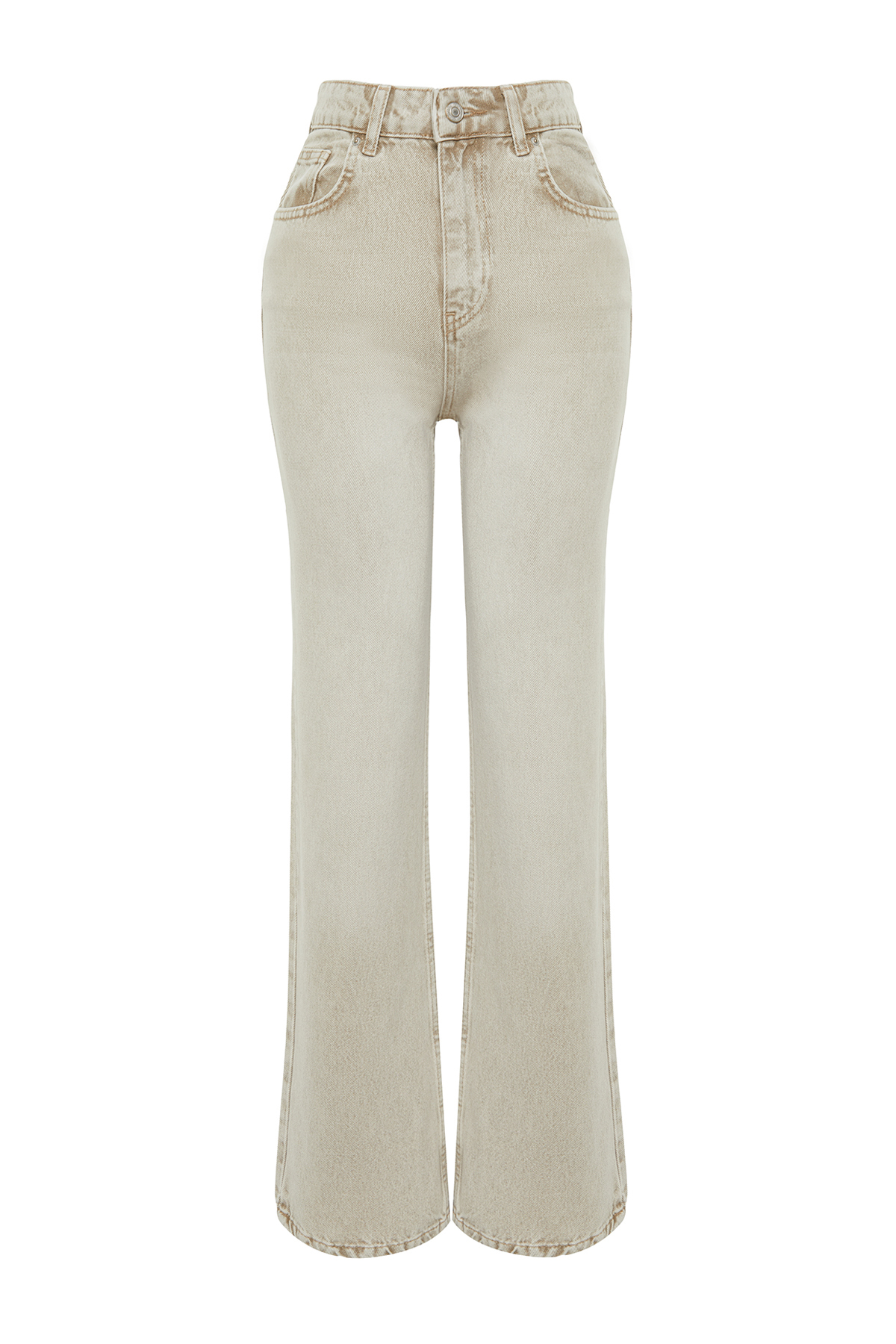Trendyolmilla  Bej Soluk Efekt Vintage Normal Bel Wide Leg Geniş Paça %100 Pamuk Non-Stretch Jeans TWOSS24JE00011 - Görsel 7
