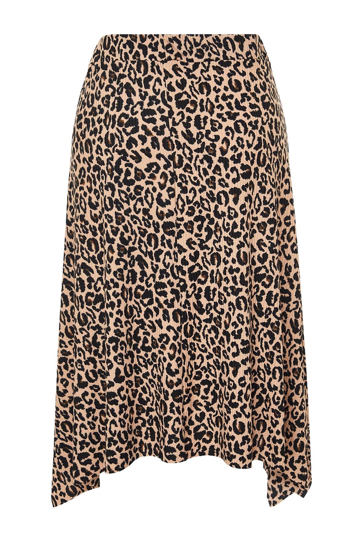 Trendyol Curve-Brown Leopard Print Asymmetrical Knitted Large Size Skirt Tbbss22Et0253 8