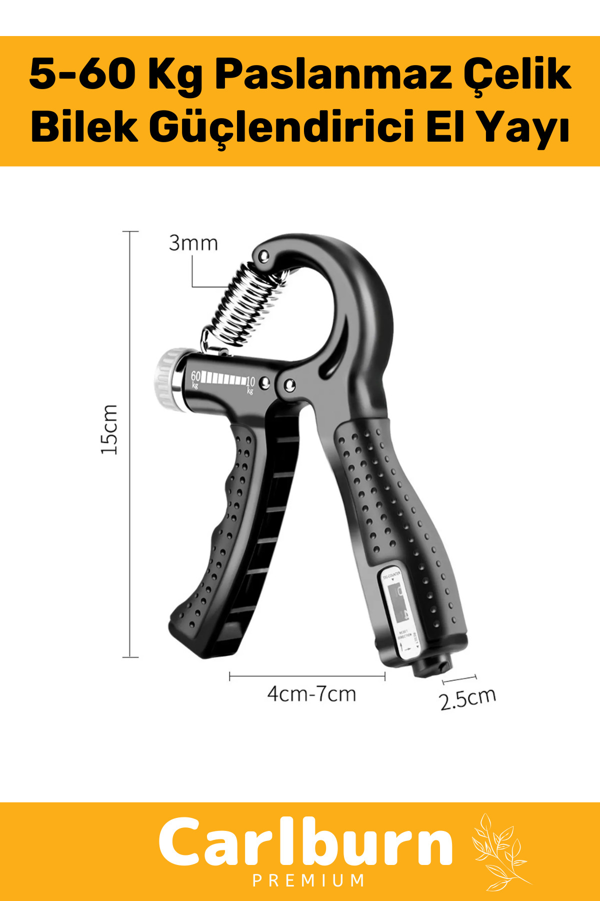 Carlburn Özel Üretim Sayaçlı El Yayı Bilek Kası Güçlendirici Ayarlanabilir El Yayı 5-60 Kg Bilek Güçlendirici