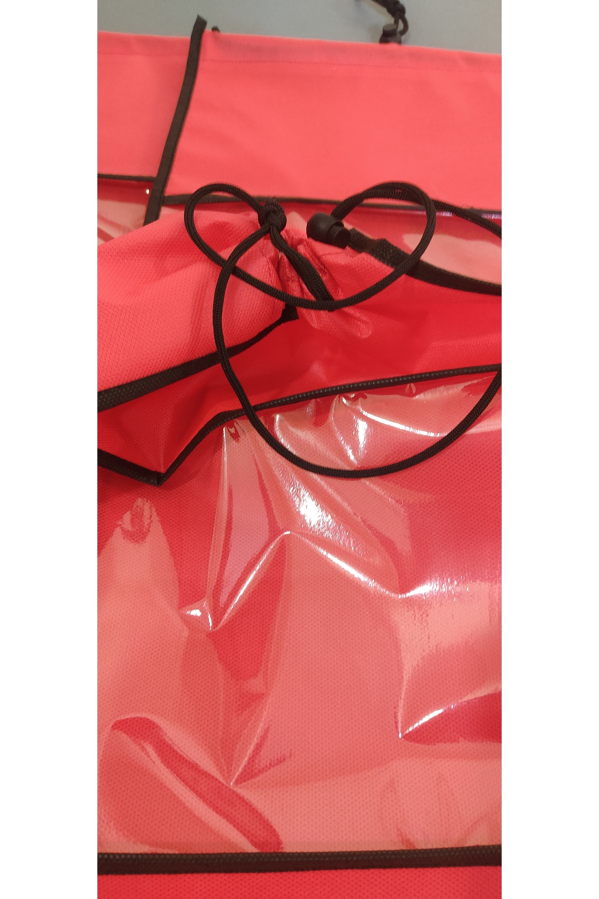 Bot - Çizme Kılıfı, Pencereli Bot-Çizme Saklama ve Taşıma Torbası, Ayakkabı Düzenleyici, 40x57 cm, KIRMIZI RENK