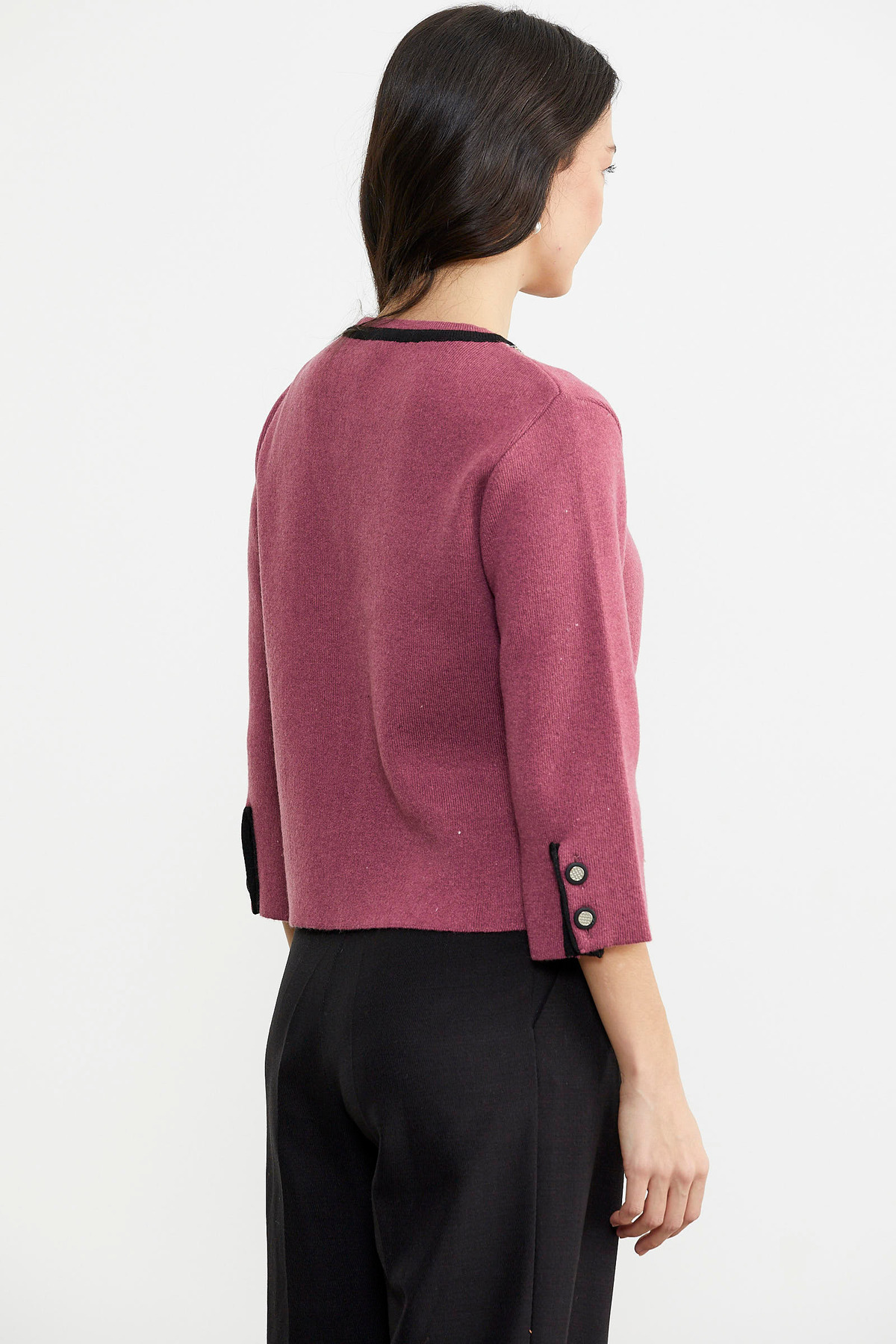 Sementa  Zincir Detaylı Kalın Yünlü Triko Ceket - Gül - Siyah - Görsel 5