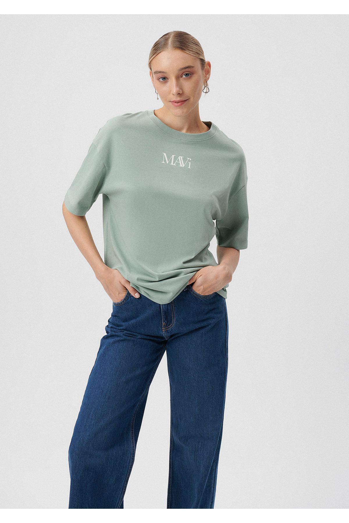 Mavi تی شرت سبز چاپی آرم بزرگ / بخش گسترده 1611593-71787