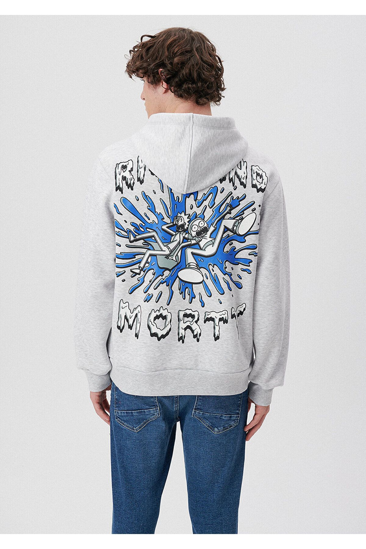 سویشرت خاکستری مردانه چاپی Rick and Morty 0S10020 82498 Mavi