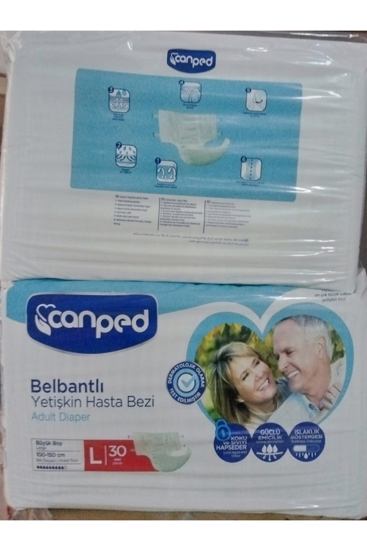 Polyethilen Belbantlı Canped Yetişkin Hasta Bezi Büyük Large 100-150 Cm 2 X 30 = 60 Adet