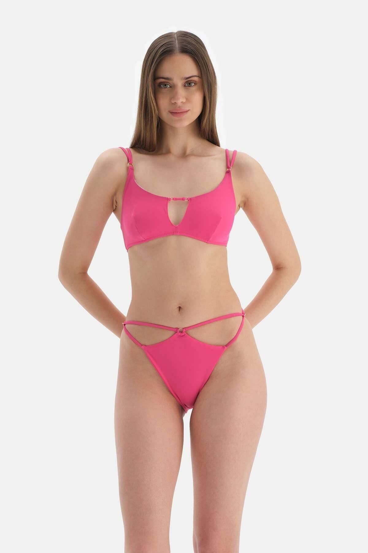 Dagi-Fuchsia String Detailed Brazilian Bikini Bottom 5