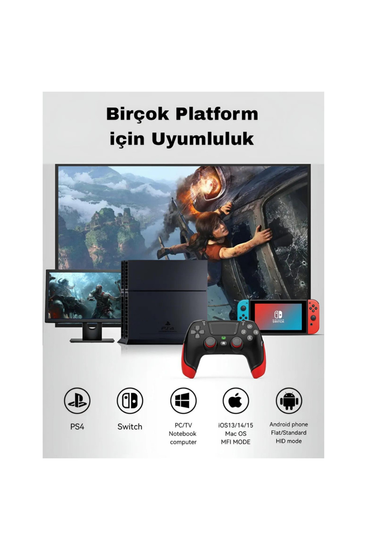 Kablosuz Oyun Konsolu Gamepad Bluetooth Joystick Android Tv Switch İos Ps4 Ps3 Pc Uyumlu Titreşimli 3